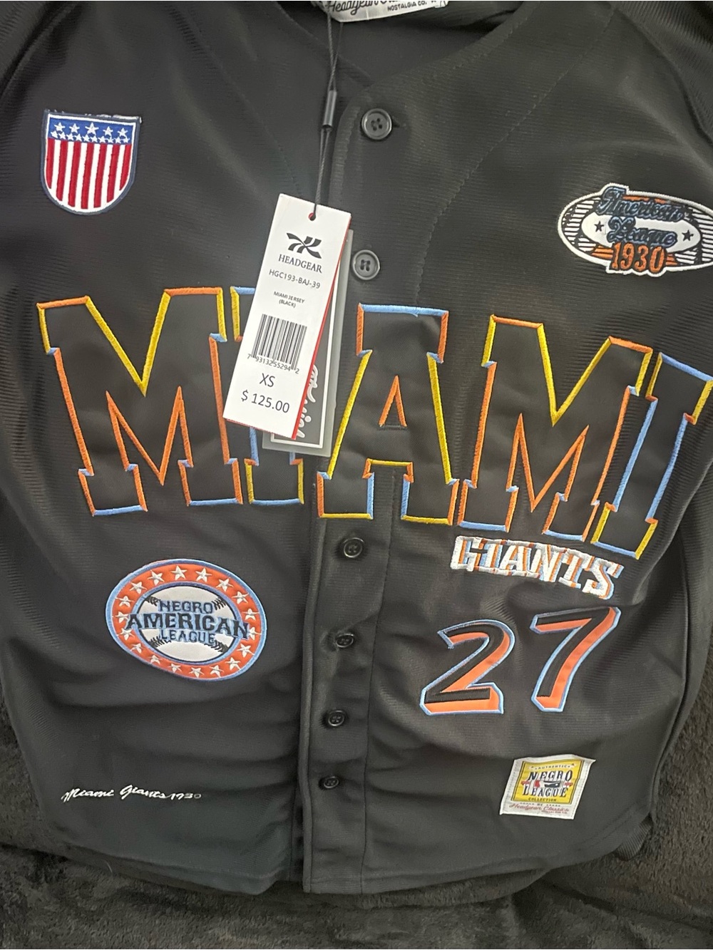 Headgear Classics Miami Giants #27   Negro League Baseball Jersey  Size XS